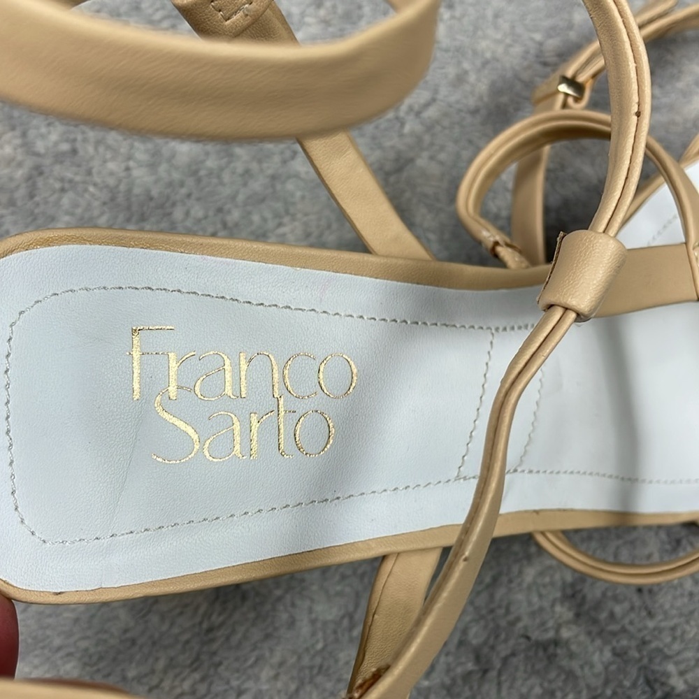 Franco Sarto Laina Strappy Heeled Sandals Beige Nude Faux Leather Sz 11 - Picture 12 of 16